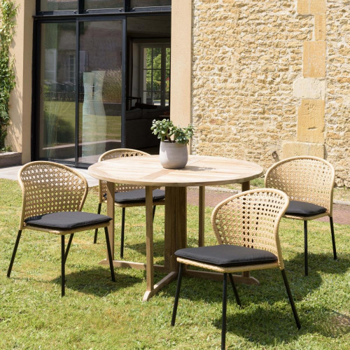 Salon de jardin 4 personnes Table ronde 120x120cm et 4 chaises beiges et noires Macabane  - Salon de jardin design