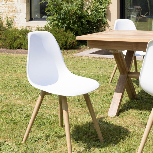 Salon de jardin 6 personnes table rectangulaire et 6 chaises blanches Macabane  - Jardin meuble deco