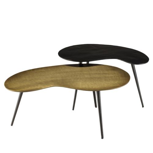 Set de 2 tables basses ovoïdes en Aluminium JAMES  Noir mat et Doré  - Macabane - Salon meuble deco