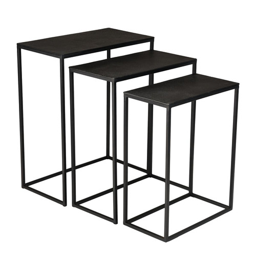 Set de 3 tables gigognes rectangulaires alu noir pieds métal JOHAN - Edition Ethnique Salon