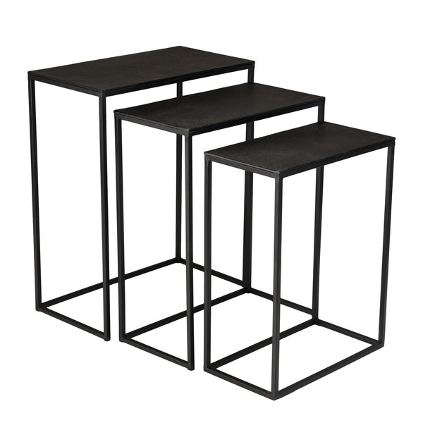 Set de 3 tables gigognes rectangulaires alu noir pieds métal JOHAN