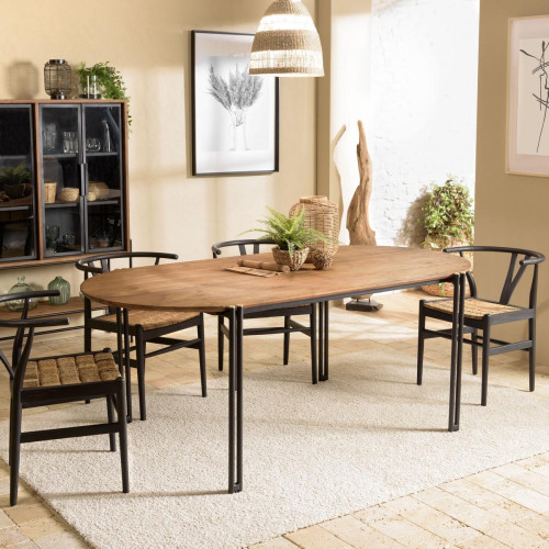 Table à manger ovale 200x105cm plateau bois de teck recyclé  Macabane  - Macabane meubles