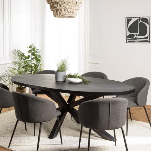 Table à manger ovale plateau noir effet pierre BASILE Macabane  - Table design