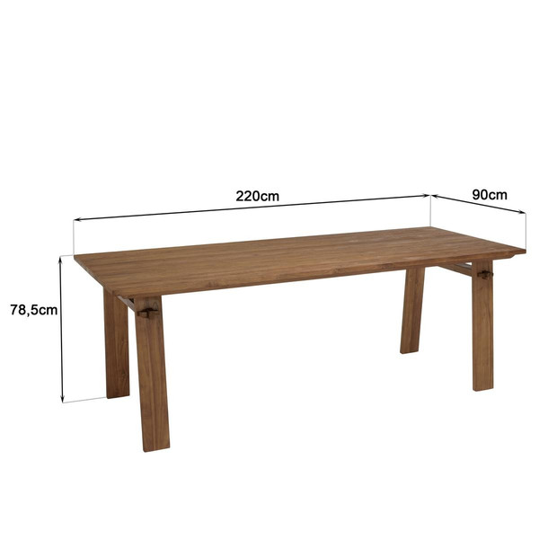 Table à manger rectangulaire 220x90cm en bois de teck recyclé