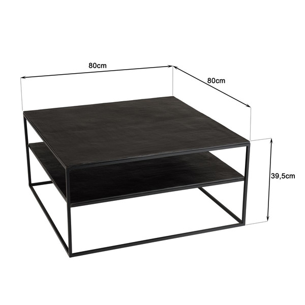 Table basse 80x80cm aluminium noir pieds métal JOHAN