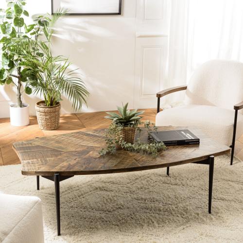Table basse bords concaves en bois recyclé et pieds en métal KIARA Macabane  - Table basse