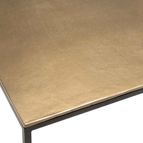 Table basse carrée 90x90cm aluminium doré et noir pieds métal JOHAN