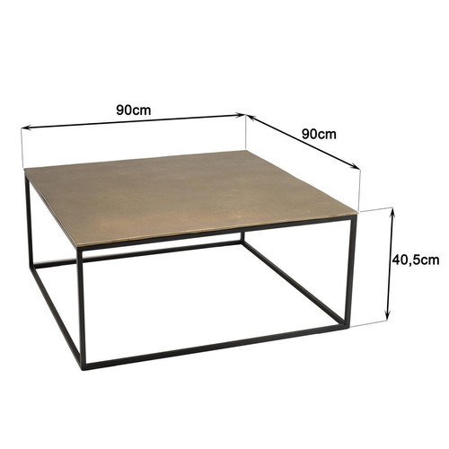 Table basse carrée 90x90cm aluminium doré et noir pieds métal JOHAN