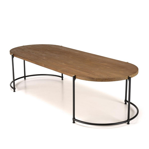 Table basse ovale 163x63cm plateau en bois de teck recyclé
