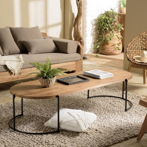 Table basse ovale 163x63cm plateau en bois de teck recyclé  - Macabane - Macabane meubles
