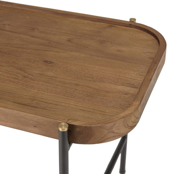 Table basse ovale 85x43cm plateau en bois de teck recyclé