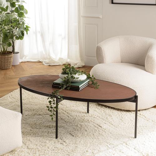 Table basse ovale plateau couleur rouille effet pierre BASILE Macabane  - Table basse noir design