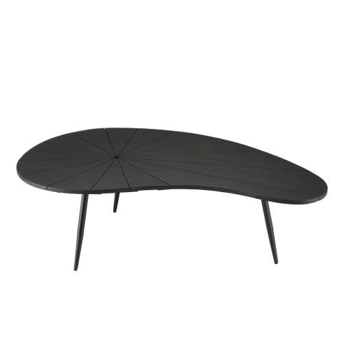 Table basse ovoïde plateau texturé Noir mat et pieds en Fer noir JAMES Macabane  - Table basse noir design