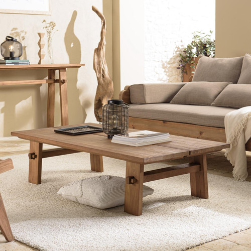 Table basse rectangulaire 140x70cm en bois de teck recyclé  - Macabane - Salon meuble deco