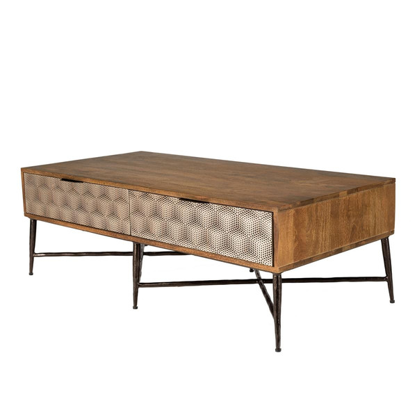 Table basse rectangulaire en bois de manguier 2 tiroirs ALIX