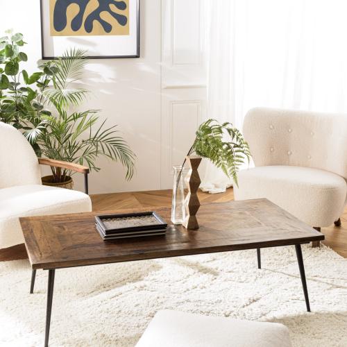Table basse rectangulaire en formes géométriques bois recyclé KIARA - Macabane - Salon meuble deco