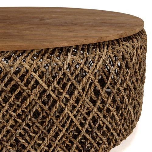 Table basse ronde 100x100cm en tissage de fibre de cocotier