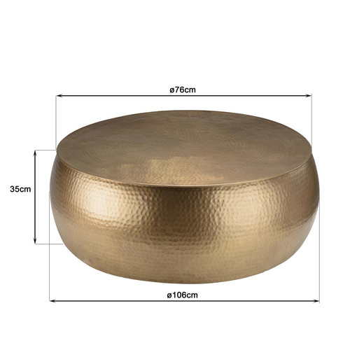 Table basse ronde 106x106cm effet martelé aluminium doré JOHAN