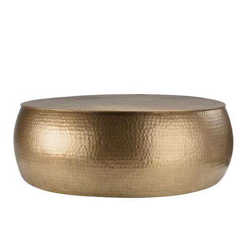 Table basse ronde 106x106cm effet martelé aluminium doré JOHAN - Nouveautes deco design