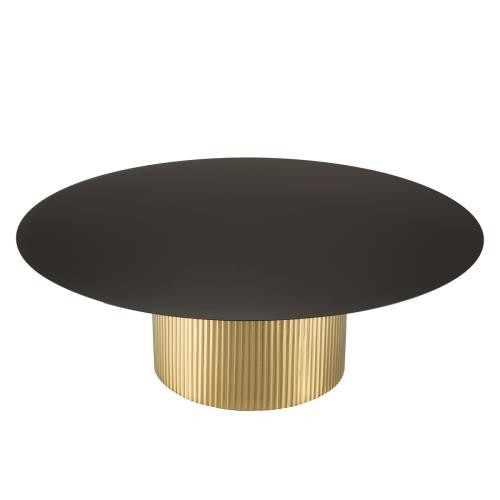 Table basse ronde avec plateau en Fer noir et pied strié Doré JAMES Macabane  - Nouveautes deco design