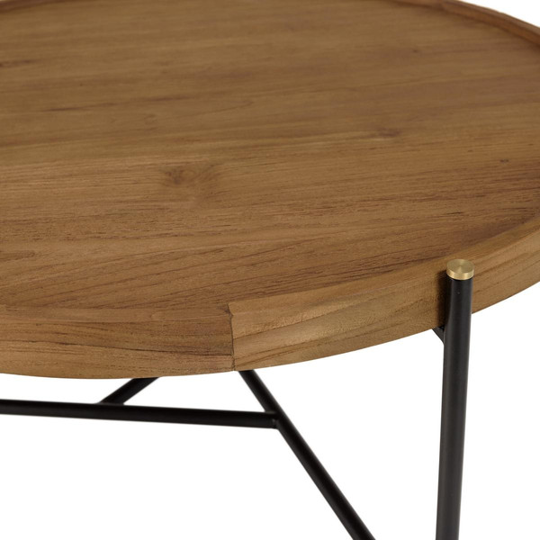 Table basse ronde 78x78cm plateau en bois de teck recyclé