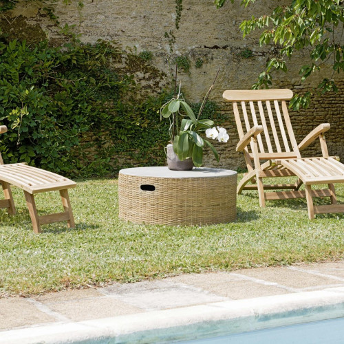 Table basse ronde plateau en béton socle en bambou naturel HECTOR Macabane  - Salon de jardin design