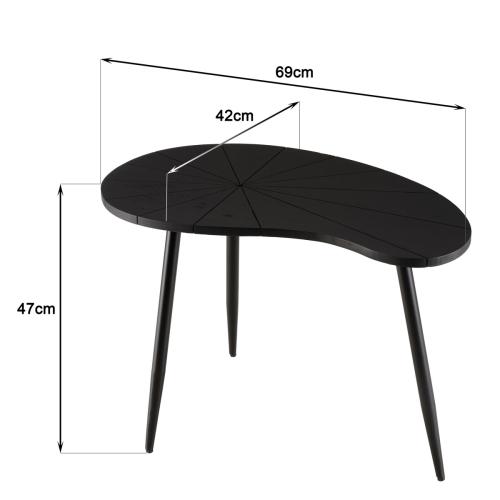 Table d’appoint ovoïde plateau texturé Noir mat et pieds Fer noir JAMES