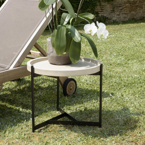 Table d’appoint plateau béton beige pieds métal noir HECTOR - Macabane - Salon meuble deco macabane