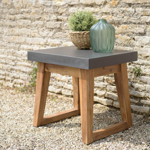 Table d'appoint rectangulaire effet béton foncé pieds trapèze HECTOR - Salon de jardin design