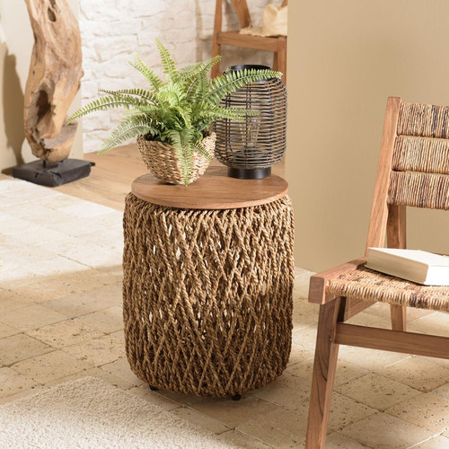 Table d'appoint ronde 40x40cm en tissage de fibre de cocotier  - Macabane - Macabane meubles
