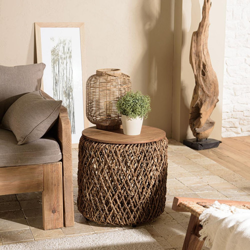 Table d'appoint ronde 50x50cm en tissage de fibre de cocotier  - Macabane - Macabane meubles