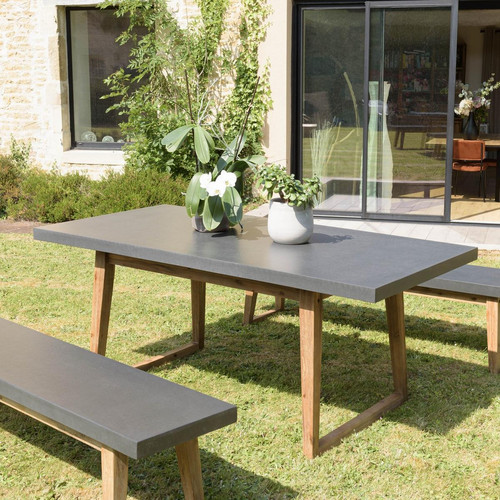 Table rectangulaire effet béton foncé HECTOR Macabane  - Salon de jardin design