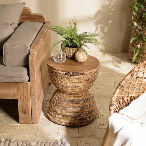Tabouret ethnique en bois de teck recyclé Macabane  - Pouf et fauteuil design