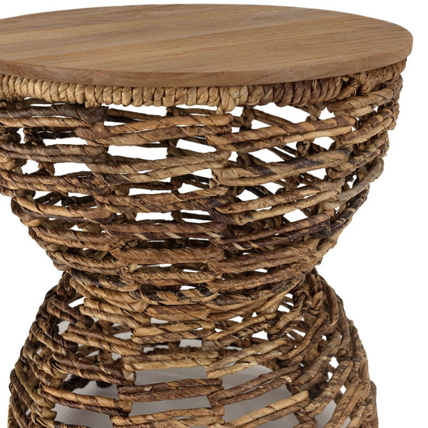 Tabouret ajouré assise en bois de teck recyclé