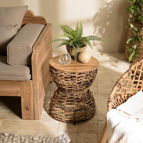 Tabouret ajouré assise en bois de teck recyclé Macabane  - Pouf design pouf geant