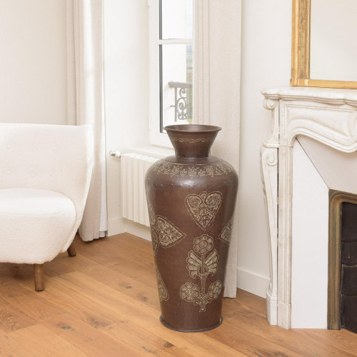 Vase alu couleur cuivre foncé patine antique HONORE h85 cm Macabane  - Vase design