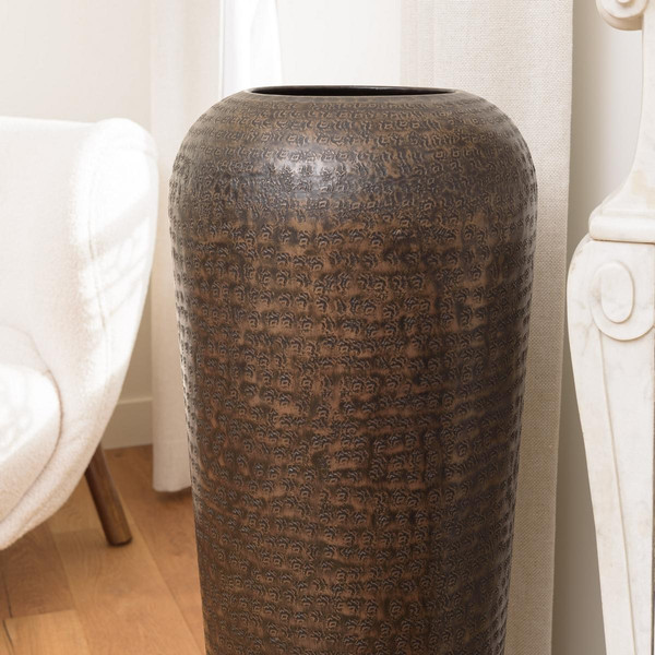Vase alu couleur cuivre noir antique avec gravures HONORE