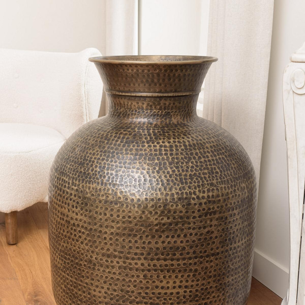Vase alu couleur laiton noir antique effet martelé HONORE