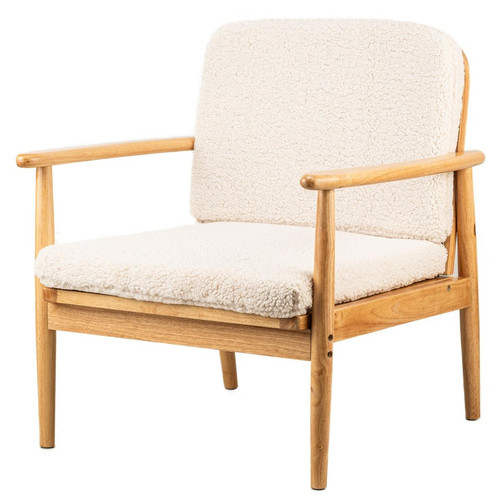 Fauteuil de Salon Scandinave avec Structure Bois et Bouclettes  Blanc  - Nordlys - Pouf et fauteuil design