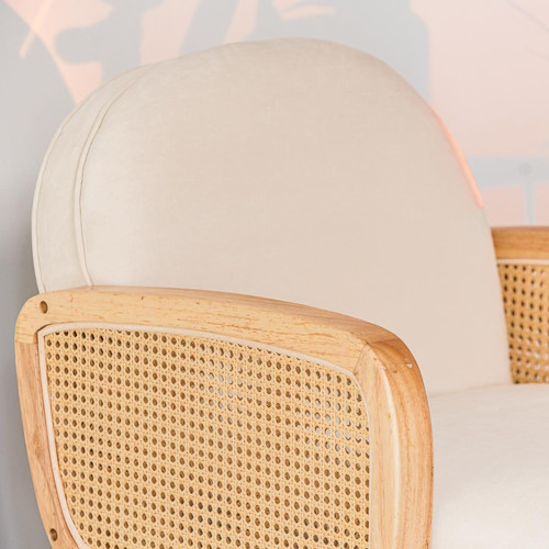 Fauteuil de Salon Scandinave avec Structure Bois et Cannage - beige Nordlys  - Pouf et fauteuil design
