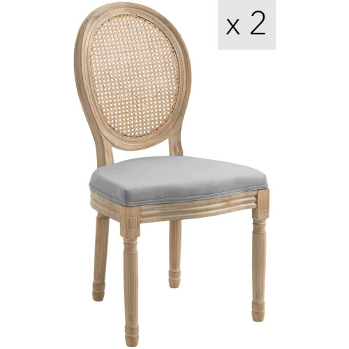 Lot de 2 chaises gris cannage rotin et tissu Nordlys  - Chaise design et tabouret design