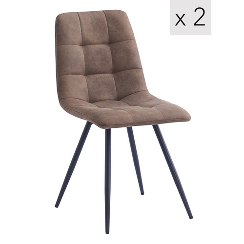 Lot de 2 chaises capitonnees metal - marron - Chaise metal design