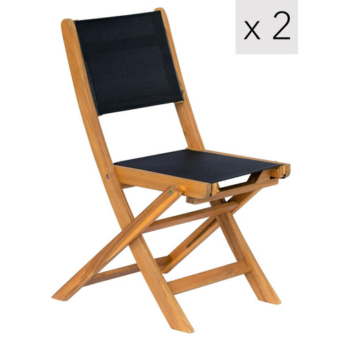 Lot de 2 chaises de jardin Noir en acacia massif et textilene Nordlys  - Fauteuil et chaise de jardin design