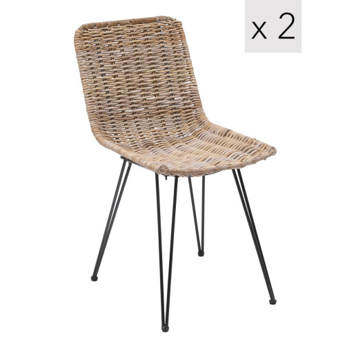 Lot de 2 Chaises Metal et Fibres Naturelles PENANG - Nordlys - Chaise design
