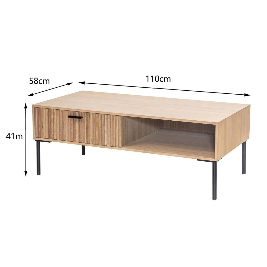 table basse  en metal et bois avec 1 tiroir