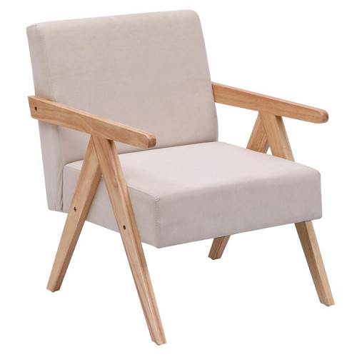 Fauteuil de Salon Scandinave Structure Bois Tissu Beige  Nordlys  - Pouf et fauteuil design