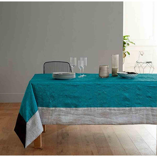 Nappe Bleu Uni Avec Bordure - Nydel linge de table