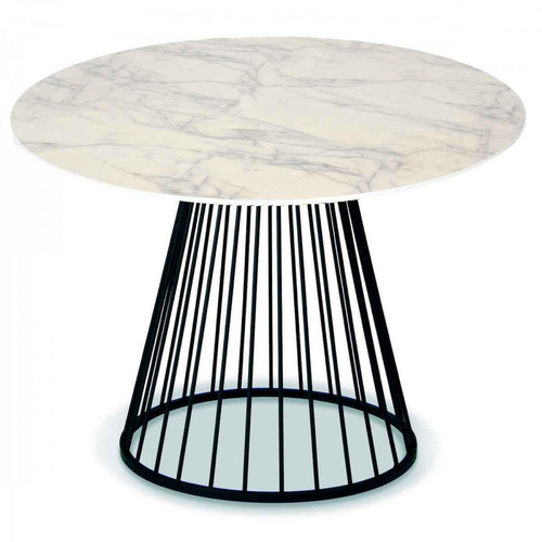 Table ROMANE Façon Marbre Noir - DeclikDeco - Table d appoint blanche