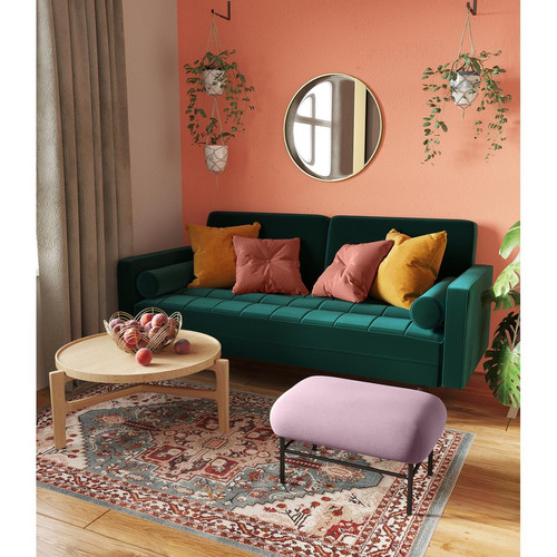Banquette en tissu rose et métal noir EMMY - POTIRON PARIS - Salon meuble deco