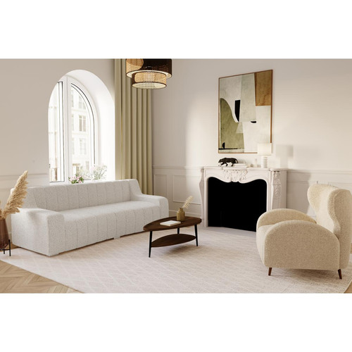 Canapé 3 places en tissu bouclette structure en pin massif GARANCE blanc  POTIRON PARIS  - Promos banquette et canape design
